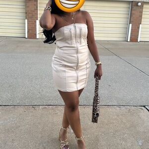 Fashion Nova Strapless Cream Dress